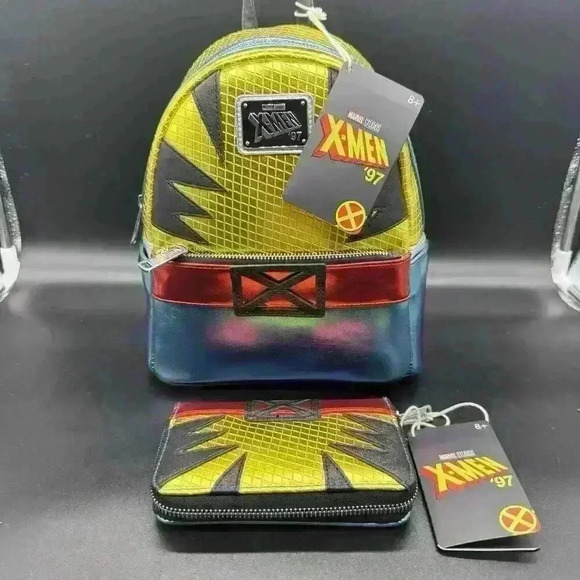 Loungefly Wolverine Cosplay Mini Backpack & Wallet Metallic Blue Yellow Marvel - Picture 1 of 7